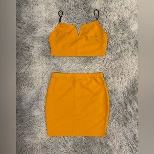 SHEIN Mustard Yellow Crop Top and Bodycon Mini Skirt Set